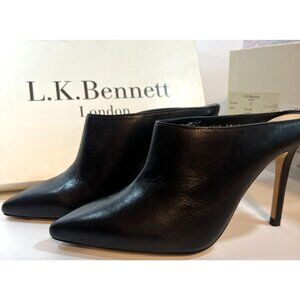L.K. Bennett Womens Black Leather Pointed Toe Mules Size 37 Stilletto Heel